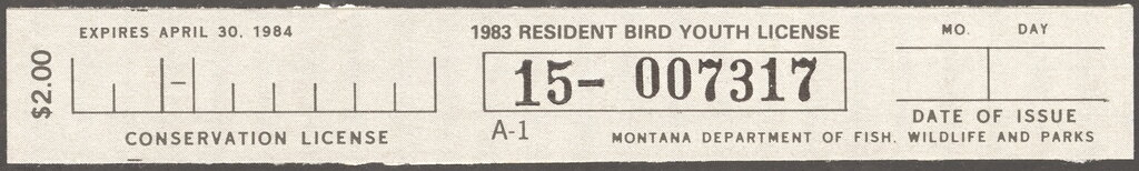 Stamp, Resident Bird Youth License, Montana (MT),  , Hunting