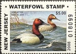 Stamp, Canvasback (Aythya valisineria), New Jersey (NJ),  , Animals (Fauna), Birds, Ducks, Hunting