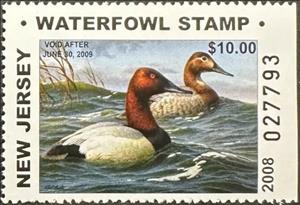 Stamp, Canvasback (Aythya valisineria), New Jersey (NJ),  , Animals (Fauna), Birds, Ducks, Hunting