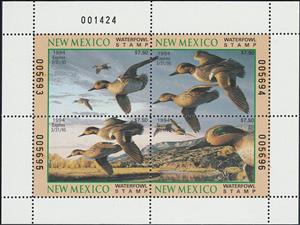 Souvenir Sheet, Green-winged teal (Anas carolinensis), New Mexico (NM),  , Animals (Fauna), Birds, Ducks, Hunting