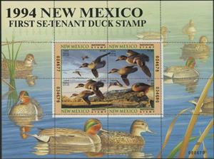 Souvenir Sheet, Green-winged teal (Anas carolinensis), New Mexico (NM),  , Animals (Fauna), Birds, Ducks, Hunting