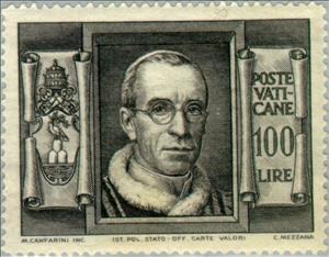 Stamp, Effigy of Pope Pius XII, Vatican City,  , Famous People, Popes, Buildings, Churches - Cathedrals - Basilicas - Chapels