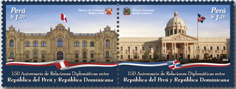 Se-tenant, Diplomatic Relations with Dominican Republic, 150 Years, Peru,  , Buildings, Diplomacy, Government Buildings