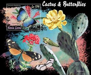 Souvenir Sheet, Disocactus flagelliformis and Evenus batesii, Sierra Leone,  , Butterflies and Moths, Cacti