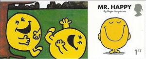 Stamp with Attached Label, Mr. Happy, United Kingdom of Great Britain & Northern Ireland,  , Books, Cartoons, Comics, Drawings, Literature