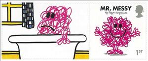 Stamp with Attached Label, Mr. Messy, United Kingdom of Great Britain & Northern Ireland,  , Books, Cartoons, Comics, Drawings, Literature