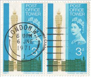 Se-tenant, Tower and Georgian Building (phosphor), United Kingdom of Great Britain & Northern Ireland,  , Communication, Postal Services, Special Occasions, Towers