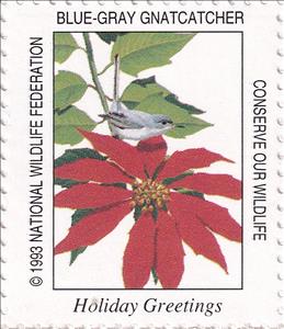 Stamp, Blue-gray gnatcatcher, United States of America,  , Birds, Flowers