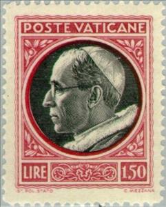 Stamp, Effigy of Pius XII turn left, Vatican City,  , Popes