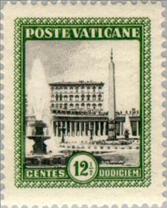 Stamp, St. Peter's Square with the Vatican Palace, Vatican City,  , Palaces, Buildings, UNESCO World Heritage Sites