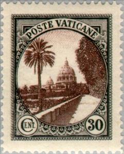 Stamp, St. Peter's Church seen from the gardens of the Vatican, Vatican City,  , Buildings, Churches - Cathedrals - Basilicas - Chapels