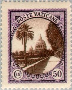 Stamp, St. Peter's Church seen from the gardens of the Vatican, Vatican City,  , Buildings, Churches - Cathedrals - Basilicas - Chapels