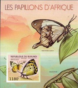 Souvenir Sheet, Butterflies of Africa, Burundi,  , Butterflies and Moths, Insects