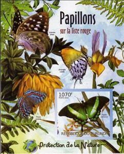 Souvenir Sheet, Endangered Butterflies, Burundi,  , Butterflies and Moths, Insects