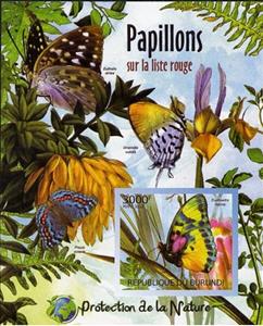 Souvenir Sheet, Endangered Butterflies, Burundi,  , Butterflies and Moths, Insects