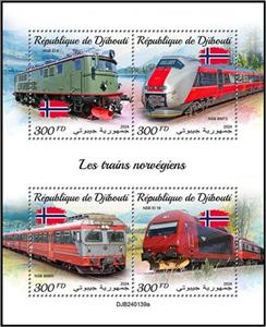 Mini Sheet, Norwegian Trains, Djibouti,  , Locomotives, Railways
