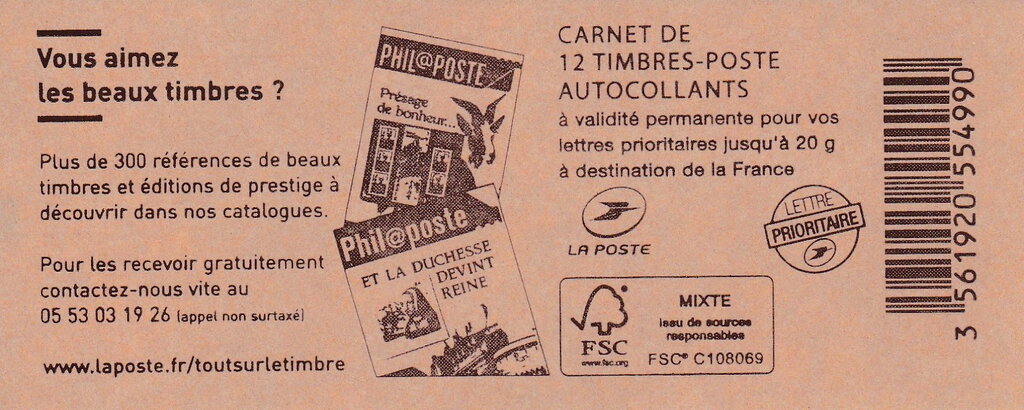 Booklet of 12 red letters 20gr