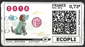 Stamp, 2018 Chinese New Year of the Dog Type 1, France,  , Animals (Fauna), Chinese New Year, Chinese Zodiac, Dogs, Stylized Animals, Zodiac