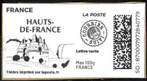 Stamp, Hauts-de-France without laposte logo. Courrier suivi, France,  , Castles