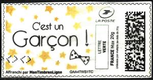 Stamp, Its a Boy. Bow Tie. C'est un Garcon, France,  , Greetings, Infants, Special Occasions