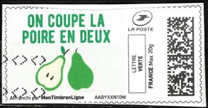Stamp, Lets cut the pear in two. On coupe la poire en deux, France,  , Fruits and Berries, Languages, Plants (Flora)
