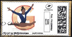 Stamp, Letter G Gymnastics in black, France,  , Gymnastics, Letters (Alphabet), Sports