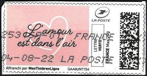 Stamp, Love is in the air. L'amour est dans l'air., France,  , Love, Valentine's Day