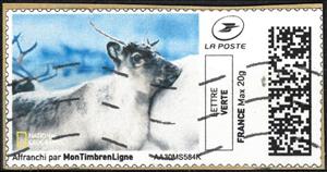 Stamp, Reindeer Calf in black, France,  , Animals (Fauna), Deer, Infant Animals, Mammals