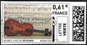Stamp, Violin and Music Score, France,  , Music, Musical Instruments
