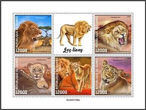 Mini Sheet, Lions, Guinea,  , Animals (Fauna), Лев