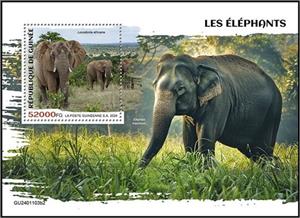 Souvenir Sheet, Loxodonta africana, Guinea,  , Animals (Fauna), Elephants