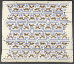 Full Pane, Wallace's Golden Birdwing (Ornithoptera croesus), Indonesia, Maluku Selatan,  , Animals (Fauna), Butterflies and Moths, Insects, Triangle Stamps