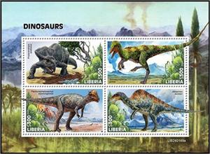 Mini Sheet, Dinosaurs, Liberia,  , Animals (Fauna), Dinosaurs, Prehistoric Animals, Prehistory, Reptiles