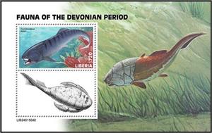 Souvenir Sheet, Dunkleosteus telleri, Liberia,  , Animals (Fauna), Prehistoric Animals, Prehistory