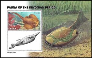 Souvenir Sheet, Gemuendina stuertzi, Liberia,  , Animals (Fauna), Prehistoric Animals, Prehistory