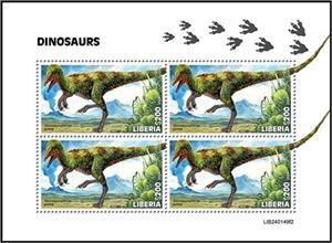 Se-tenant, Sinosauropteryx prima, Liberia,  , Animals (Fauna), Dinosaurs, Prehistoric Animals, Prehistory, Reptiles