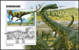 Souvenir Sheet, Sinosauropteryx prima, Liberia,  , Animals (Fauna), Dinosaurs, Prehistoric Animals, Prehistory, Reptiles