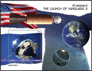 Souvenir Sheet, Vanguard 2, Liberia,  , Anniversaries and Jubilees, Outer Space, Space Traveling, Космический корабли
