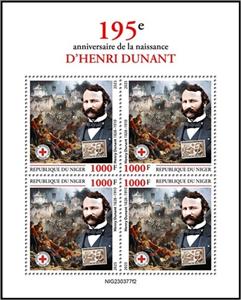 Mini Sheet, 195th Anniversary of the Birth of Henri Dunant, Niger,  , Anniversaries and Jubilees, Businessman
