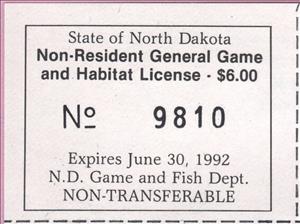 Stamp, Non-Resident General Game and Habitat License, North Dakota (ND),  , Hunting