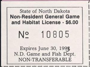 Stamp, Non-Resident General Game and Habitat License, North Dakota (ND),  , Hunting