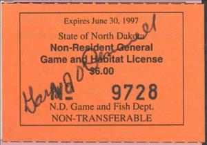 Stamp, Non-Resident General Game and Habitat License, North Dakota (ND),  , Hunting