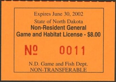 Stamp, Non-Resident General Game and Habitat License, North Dakota (ND),  , Hunting