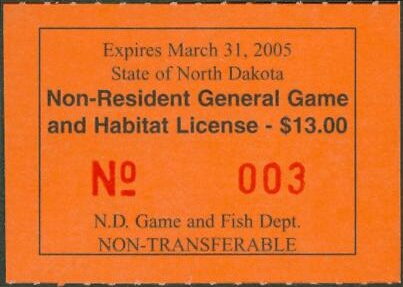 Stamp, Non-Resident General Game and Habitat License, North Dakota (ND),  , Hunting