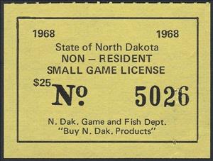 Stamp, Non-Resident Small Game License, North Dakota (ND),  , Hunting