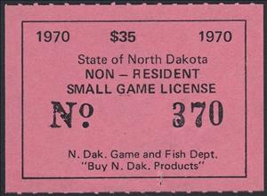 Stamp, Non-Resident Small Game License, North Dakota (ND),  , Hunting