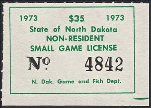 Stamp, Non-Resident Small Game License, North Dakota (ND),  , Hunting