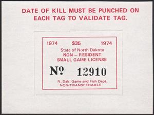 Stamp, Non-Resident Small Game License, North Dakota (ND),  , Hunting