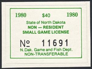 Stamp, Non-Resident Small Game License, North Dakota (ND),  , Hunting