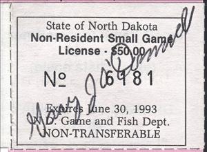 Stamp, Non-Resident Small Game License, North Dakota (ND),  , Hunting